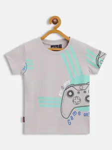 Gini and Jony Infant Boys Grey & Black Printed Cotton T-shirt