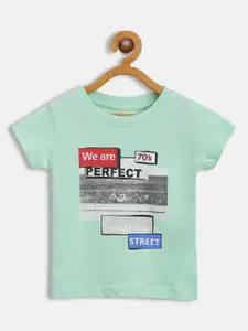 Gini and Jony Infant Boys Green & Charcoal Grey Printed Cotton T-shirt