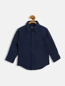 Gini and Jony Boys Navy Blue Solid Cotton Casual Shirt