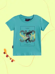 Gini and Jony Infant Boys Sea Green & Black Graphic Print Cotton T-shirt