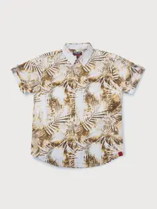 Gini and Jony Infant Boys White & Mustard Yellow Tropical Printed Cotton Casual Shirt