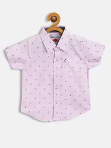 Gini and Jony Boys Pink & Navy Blue Ditsy Conversational Printed Cotton Casual Shirt