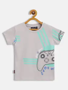 Gini and Jony Infant Boys Grey & Black Printed Cotton T-shirt