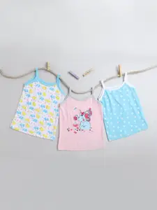 BUMZEE Girls Pack Of 3 Pink & Blue Printed Cotton Camisoles