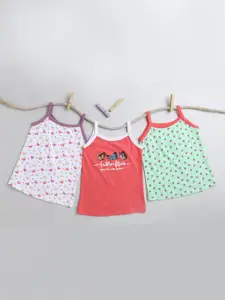 BUMZEE Girls Coral & Green Pack Of 3 Cotton Camisoles