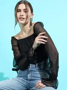 Tokyo Talkies Women Stylish Black Solid Top