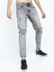 HIGHLANDER Men Grey Tapered Fit Mildly Distressed Heavy Fade Stretchable Jeans