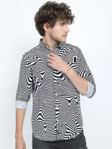 HIGHLANDER Men Black Slim Fit Printed Casual Shirt