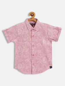 Gini and Jony Boys Pink & White Ethnic Motif Print Cotton Casual Shirt
