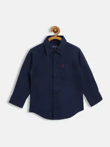 Gini and Jony Boys Navy Blue Solid Cotton Casual Shirt