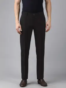 Arrow Men Black Self Design Textured Mid-Rise Formal Trousers