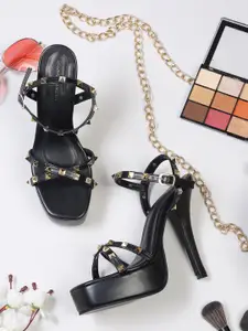 Bruno Manetti Black Embellished High-Top Stiletto Heels