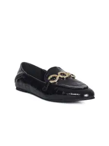 London Rag Women Black Croc Textured Loafers