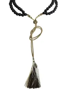 RICH AND FAMOUS Women Black Two Layer Gold-Plated Agate Quartz Necklace