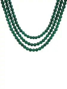 RICH AND FAMOUS Green Agate & Quartz Brass Gold-Plated Layered Necklace