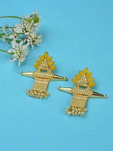 SOHI Gold-Toned Contemporary Gold-Plated Drop Earrings