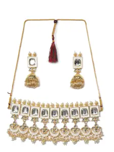 SOHI Gold-Plated White Kundan Necklace Set