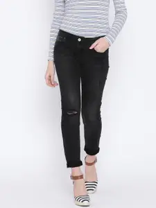 FOREVER 21 Women Black Skinny Fit Low-Rise Mildly Distressed Stretchable Jeans