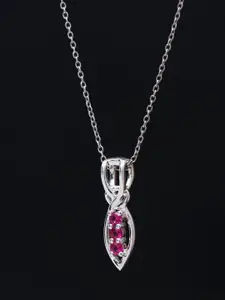 HIFLYER JEWELS Silver-Toned & Pink CZ-Studded Rhodium-Plated Pendant