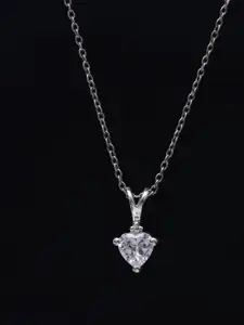 HIFLYER JEWELS Silver-Toned & White Rhodium-Plated CZ Studded Heart Shaped Pendant