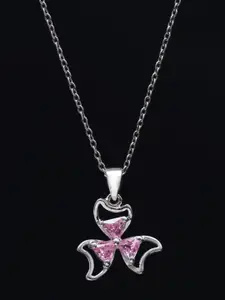 HIFLYER JEWELS Sterling Silver Rhodium-Plated Pink CZ  Pendant with 925 Hallmarking