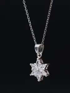 HIFLYER JEWELS Sterling Silver Cubic Zircon Studded Floral Pendant 925 Hallmarked