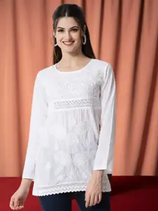 PARAMOUNT CHIKAN Embroidered Chikankari Ethnic Motifs Pure Cotton Kurti