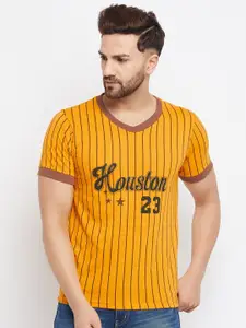 THE MILLION CLUB Men Yellow Striped V-Neck T-shirt