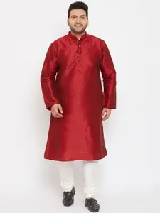 VASTRAMAY Men Plus Size Maroon & White Kurta with Pyjamas