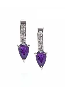 HIFLYER JEWELS Purple 925 Sterling Silver Amethyst White Topaz Gemstone Drop Earring