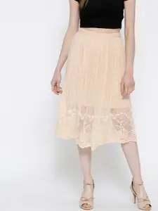 FOREVER 21 Peach-Coloured Lace Flared Skirt