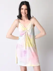 FabAlley Multicoloured Tie and Dye Satin A-Line Dress