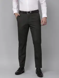Park Avenue Men Dark Grey Solid Mid Rise Formal Trousers