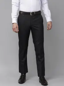 Park Avenue Men Navy Blue Checked Smart Fit Formal Trousers