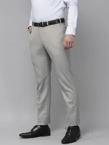 Park Avenue Men Light Grey Solid Mid Rise Formal Trousers