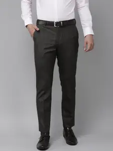 Park Avenue Men Dark Grey Checks Mid Rise Formal Trousers