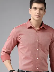 Park Avenue Men Peach Pink Self Design Slim Fit Pure Cotton Formal Shirt