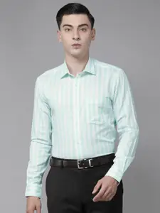 Park Avenue Men Blue & White Slim Fit Striped Pure Cotton Formal Shirt