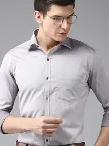 Park Avenue Men Grey Textured Slim Fit Formal Shirt
