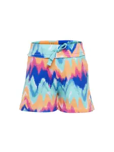 Sera Girls Blue & Orange Printed Regular Shorts