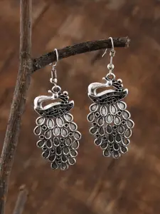 Silvermerc Designs Silver-Plated Contemporary Oxidised Peacock Drop Earrings
