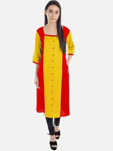 KALINI Women Red & Mustard Yellow Colourblocked Kurta