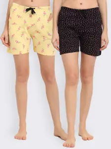 Kanvin Kanvin Women Pack of 2 Yellow & Black Printed Lounge Shorts