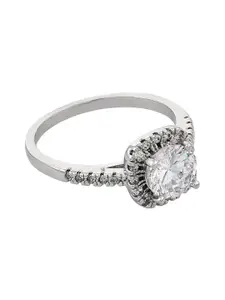 OOMPH Silver-Toned & White Solitaire Embellished Ring