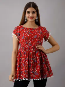 Women Touch Red Floral Print Empire Top