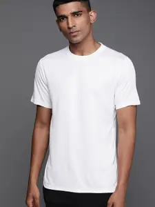 ADIDAS Men White Brand Logo Print Detail Slim Fit HEAT.RDY T-shirt
