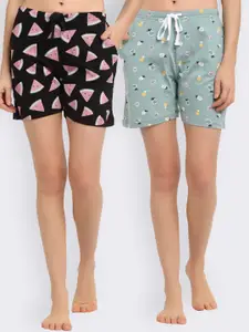 Kanvin Kanvin Women Pack of 2 Pure Cotton Printed Lounge Shorts