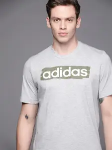 ADIDAS Men Grey Melange E LIN BRUSH Brand Logo Printed Aeroready T-shirt