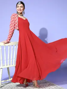Inddus Women Gorgeous Red Solid Gown for Days