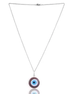 EL REGALO Silver-Toned & Blue Brass Real Stone Evil Eye Pendant Necklace